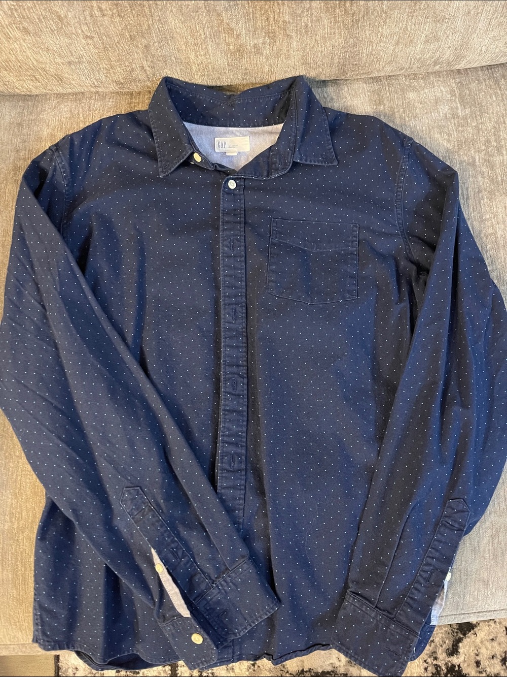 GAP Navy Dot-Print Casual Untucked Fit Button-Down Shirt